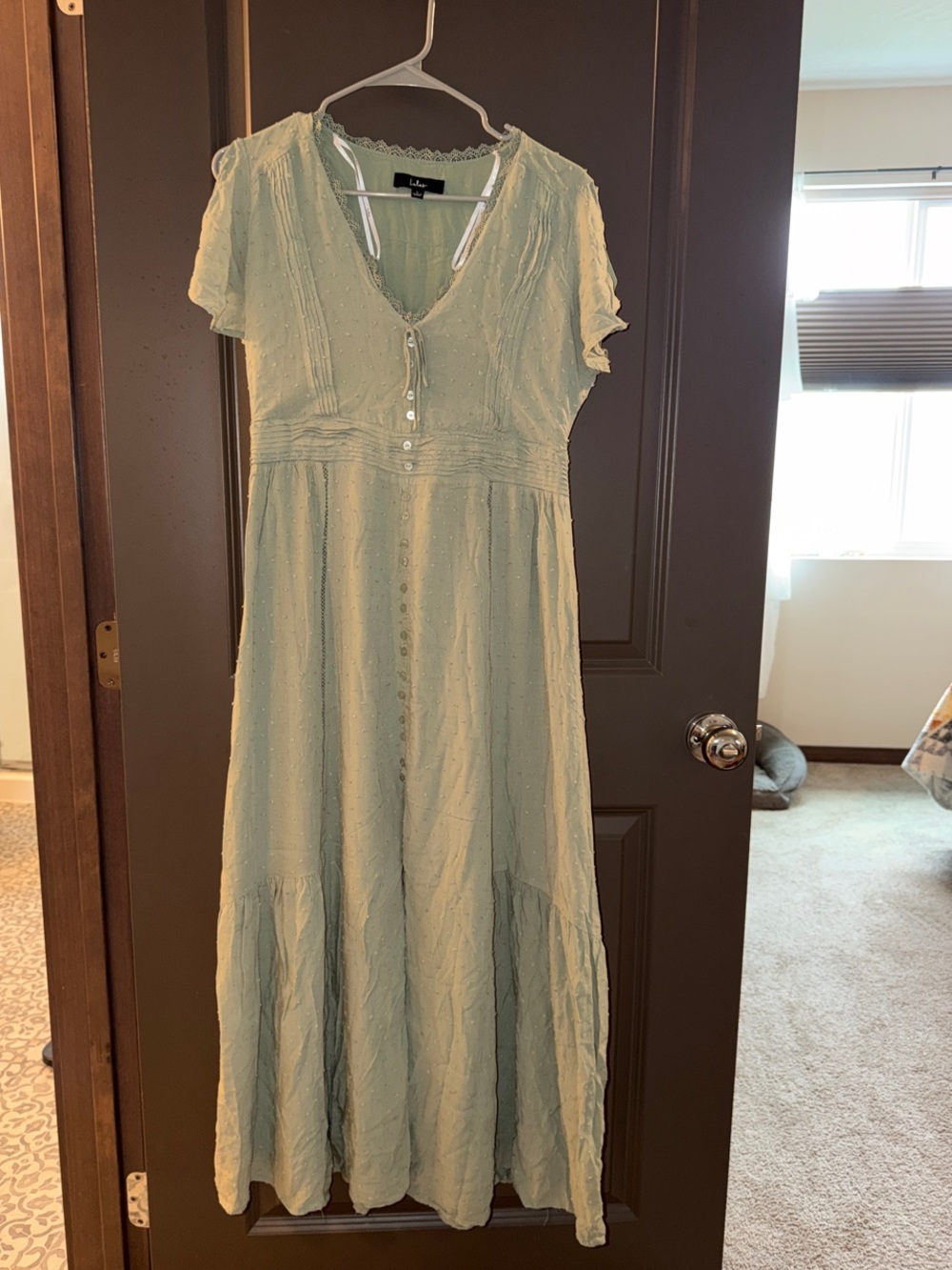 Lulu’s Light Sage Button-Front Maxi Dress
